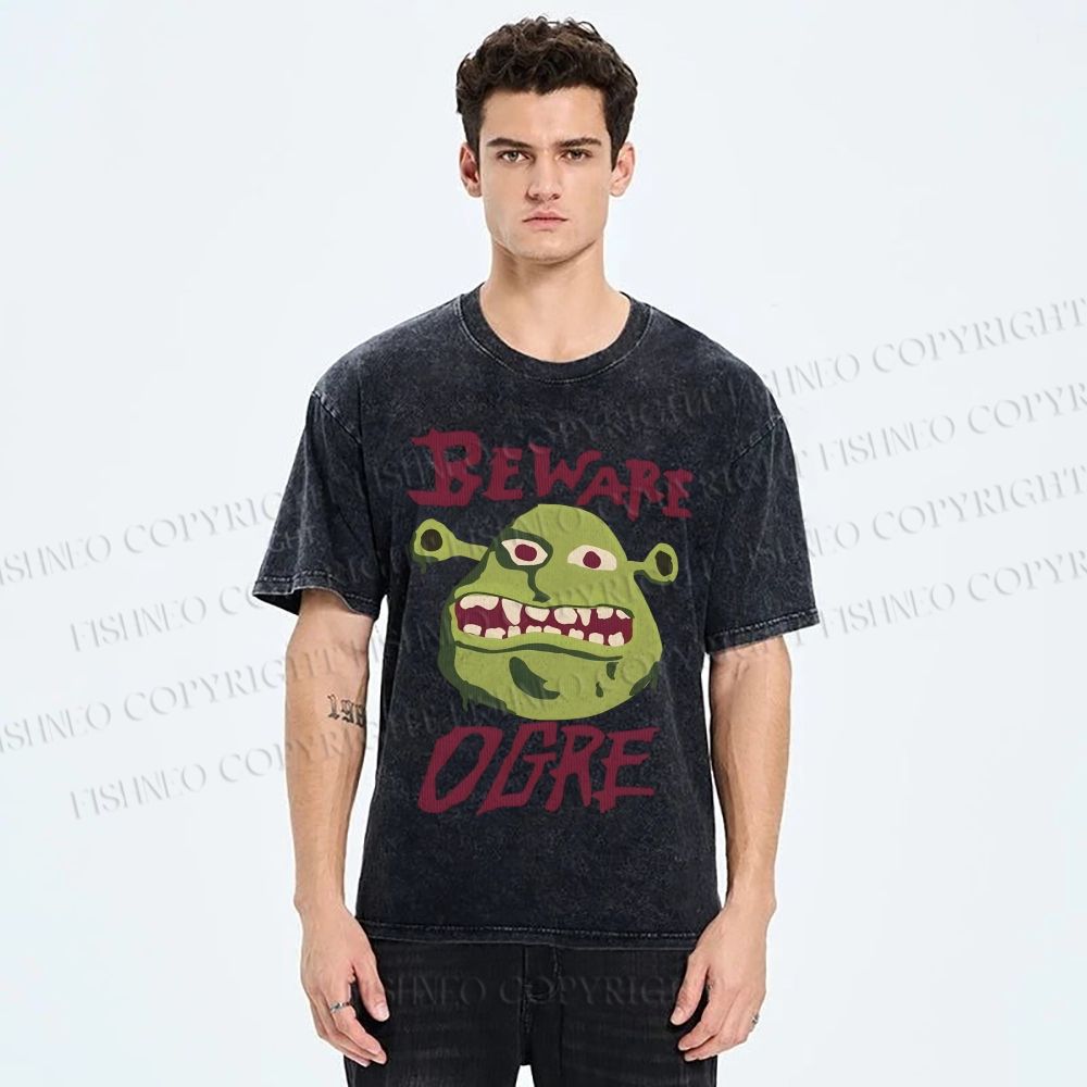 Unisex Beware Ogre Printed Washed Tee