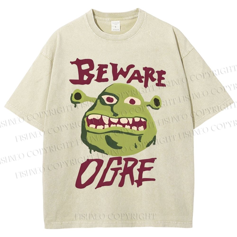 Unisex Beware Ogre Printed Washed Tee
