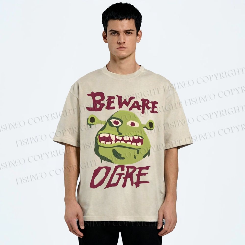 Unisex Beware Ogre Printed Washed Tee