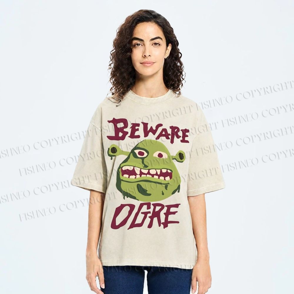 Unisex Beware Ogre Printed Washed Tee