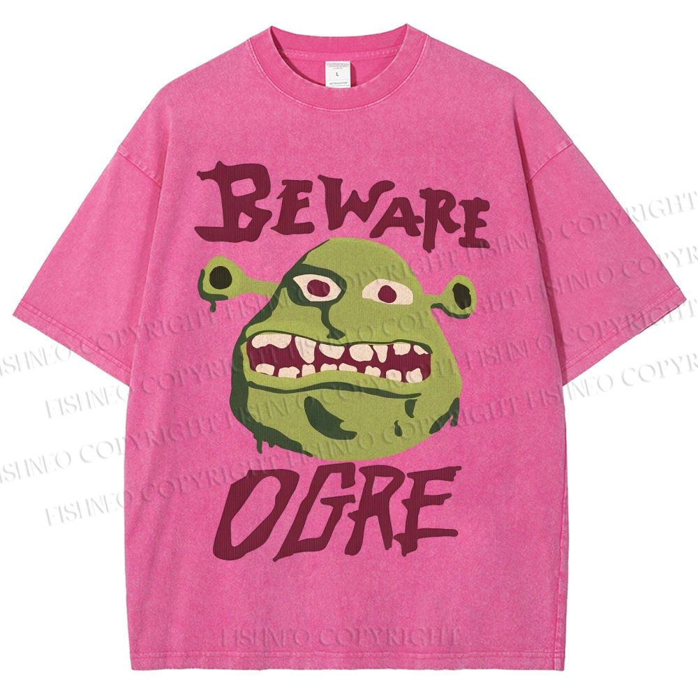 Unisex Beware Ogre Printed Washed Tee