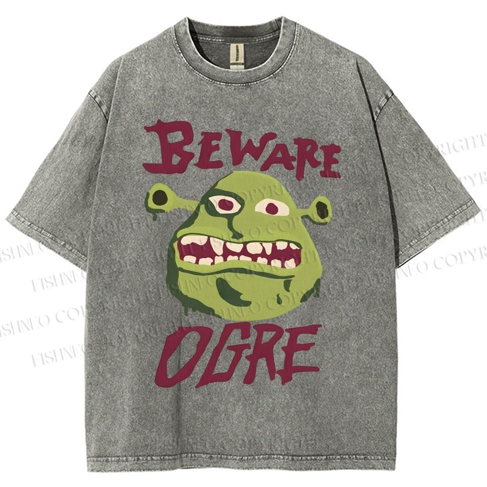 Unisex Beware Ogre Printed Washed Tee