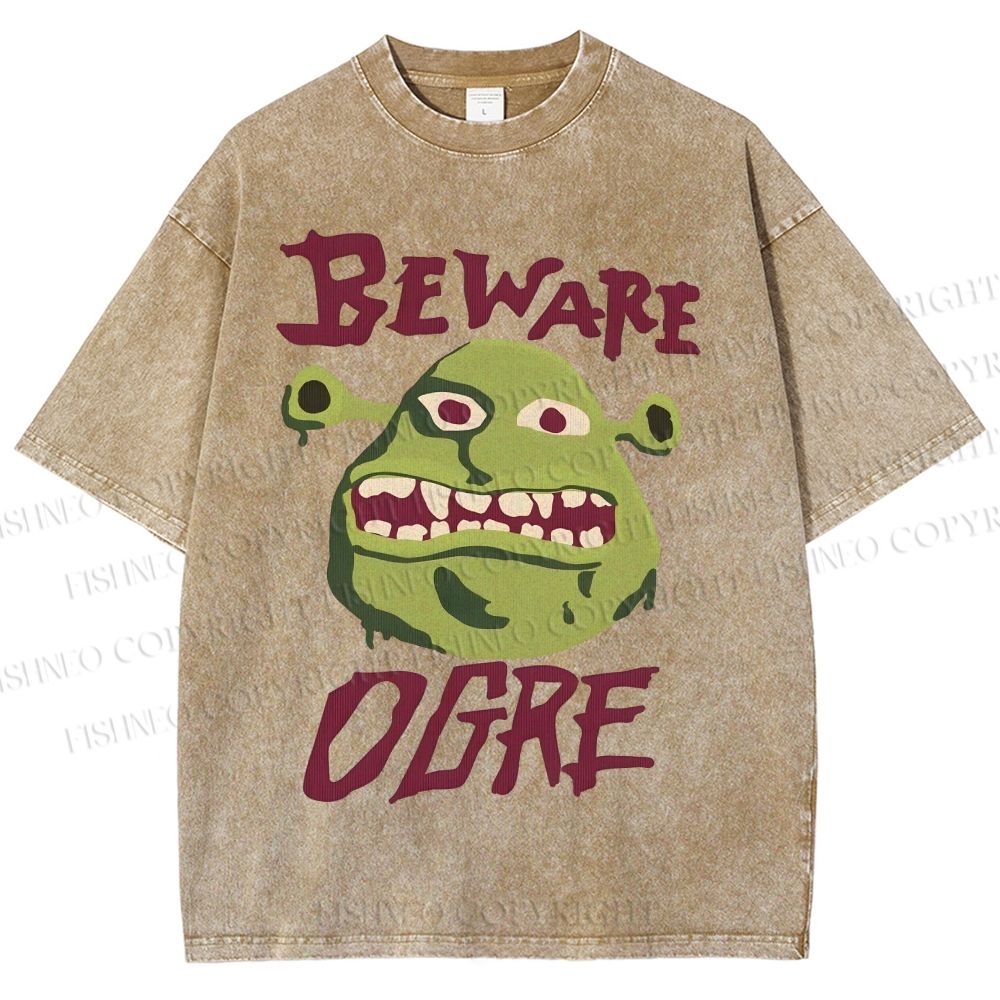 Unisex Beware Ogre Printed Washed Tee