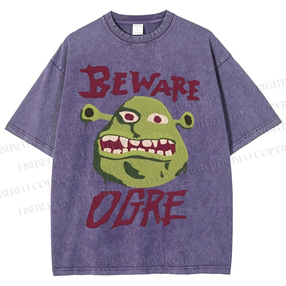 Unisex Beware Ogre Printed Washed Tee
