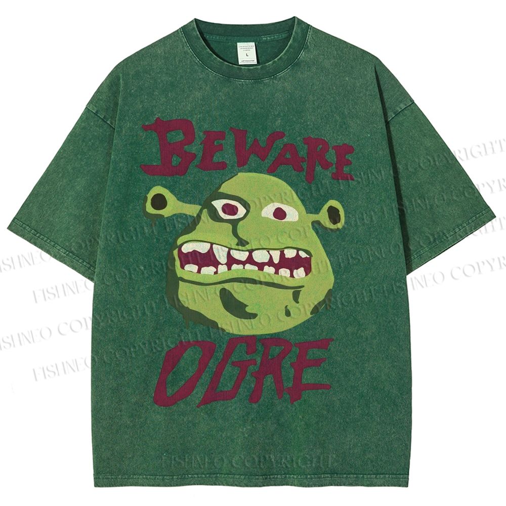 Unisex Beware Ogre Printed Washed Tee