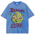 Unisex Beware Ogre Printed Washed Tee