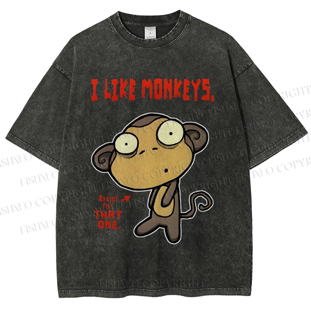 Unisex I Like Monkeys Printed Washed Tee