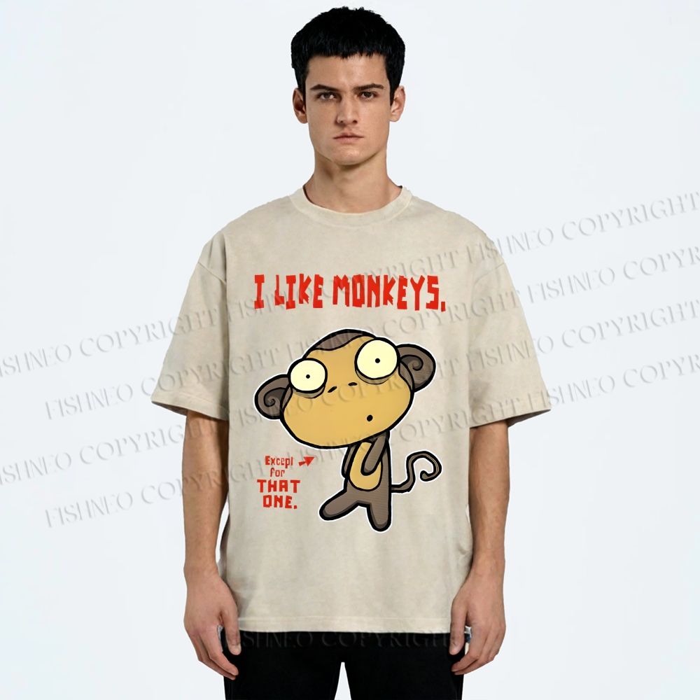 Unisex I Like Monkeys Printed Washed Tee
