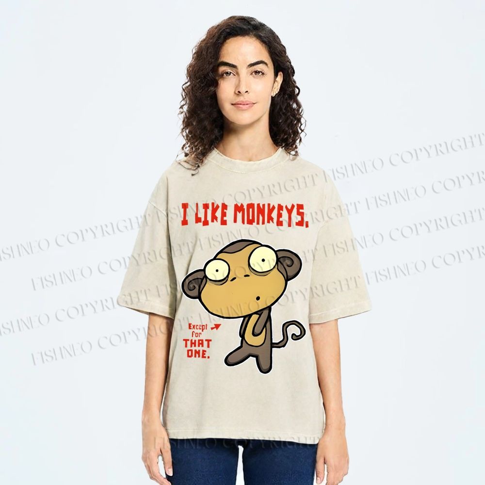 Unisex I Like Monkeys Printed Washed Tee