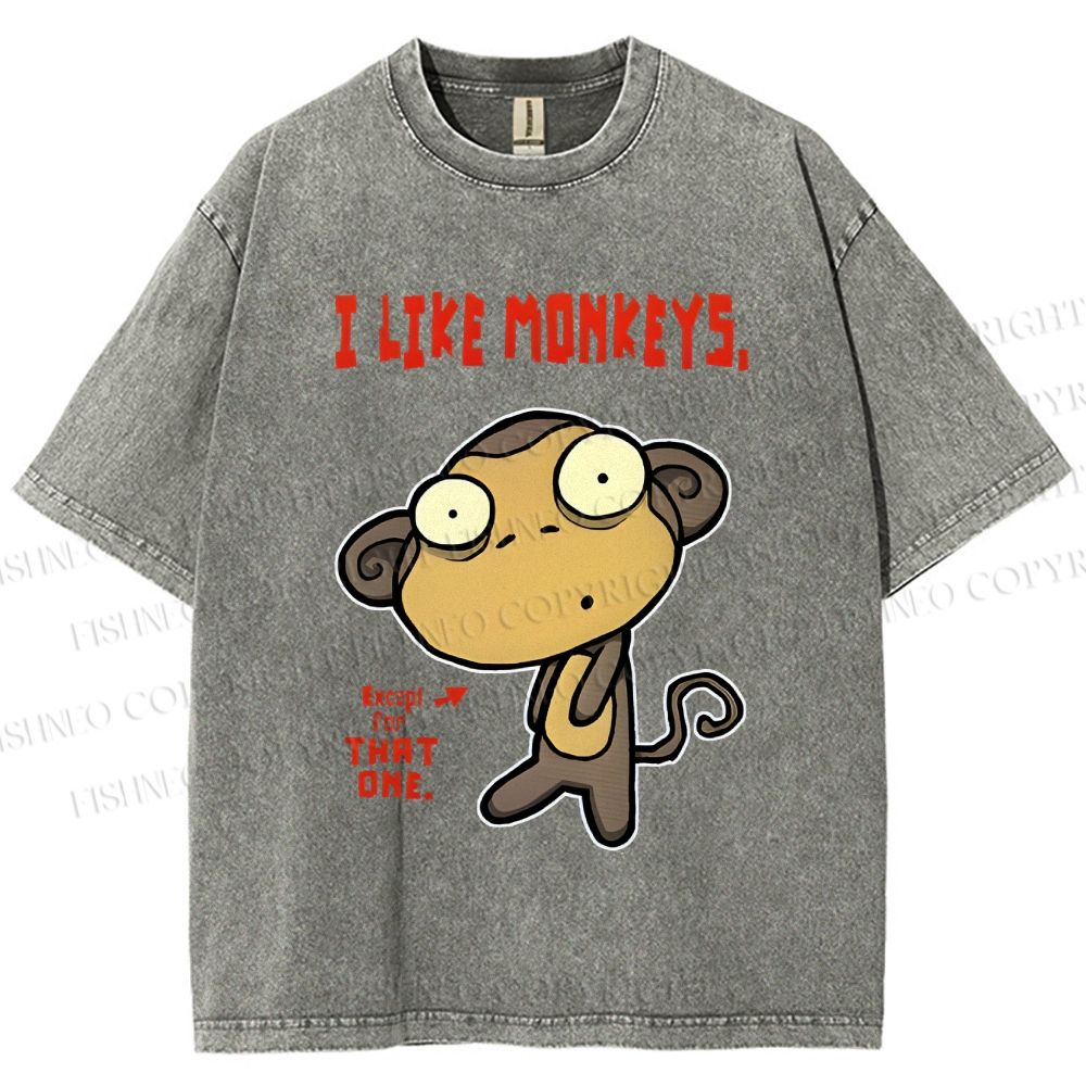 Unisex I Like Monkeys Printed Washed Tee