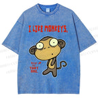 Unisex I Like Monkeys Printed Washed Tee