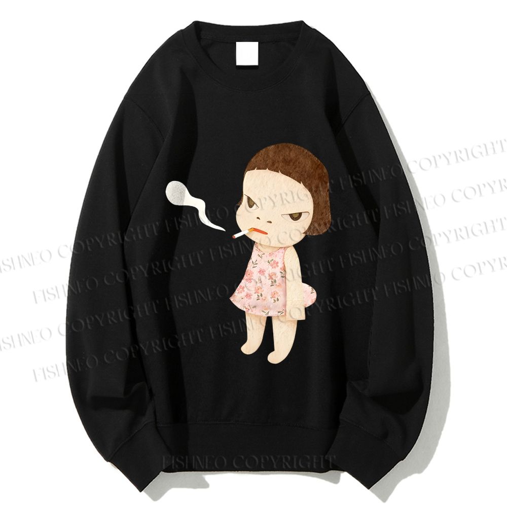 Unisex Yoshitomo Nara Smoking Girl Printed Sweatshirt