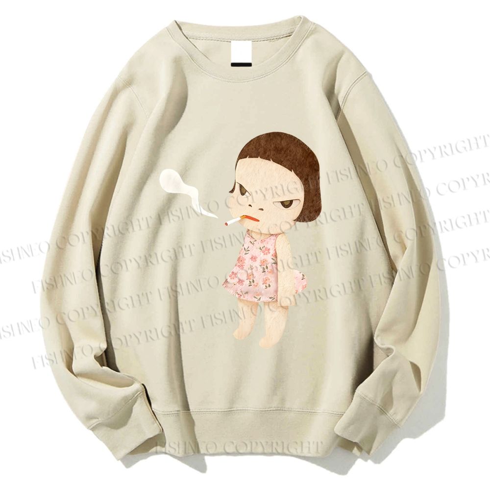 Unisex Yoshitomo Nara Smoking Girl Printed Sweatshirt
