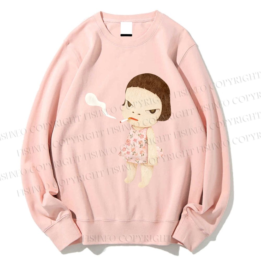 Unisex Yoshitomo Nara Smoking Girl Printed Sweatshirt