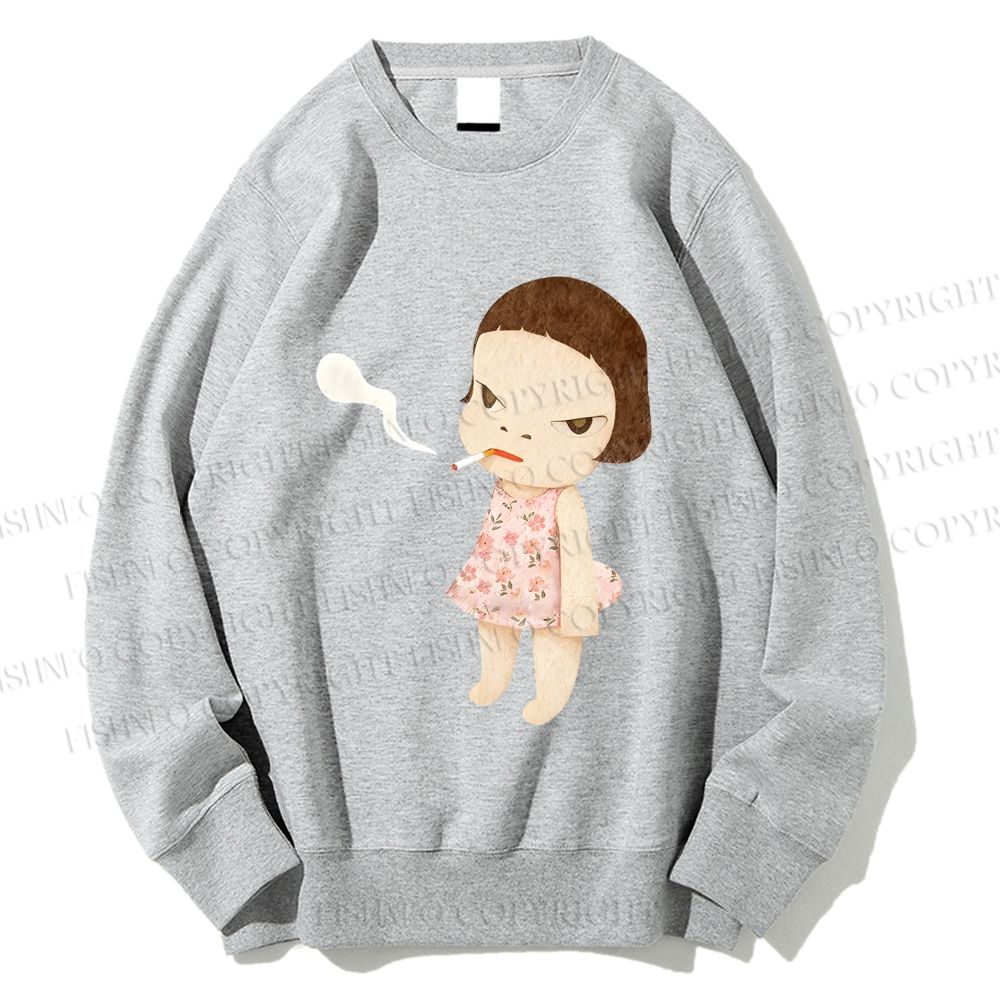 Unisex Yoshitomo Nara Smoking Girl Printed Sweatshirt