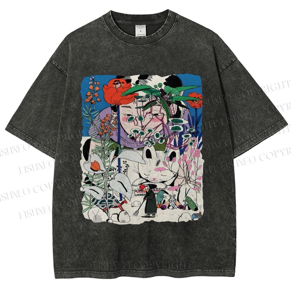 Unisex Vintage Graffiti Printed Washed Tee