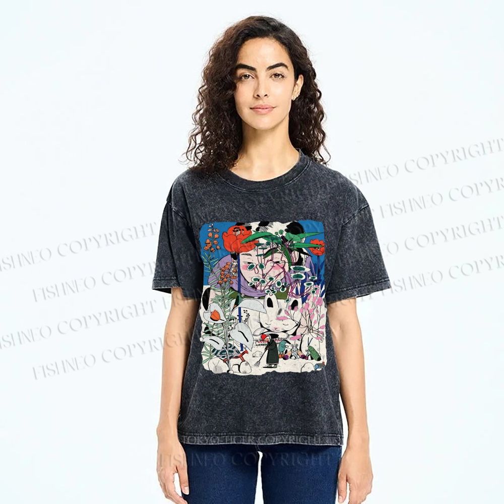 Unisex Vintage Graffiti Printed Washed Tee
