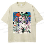 Unisex Vintage Graffiti Printed Washed Tee