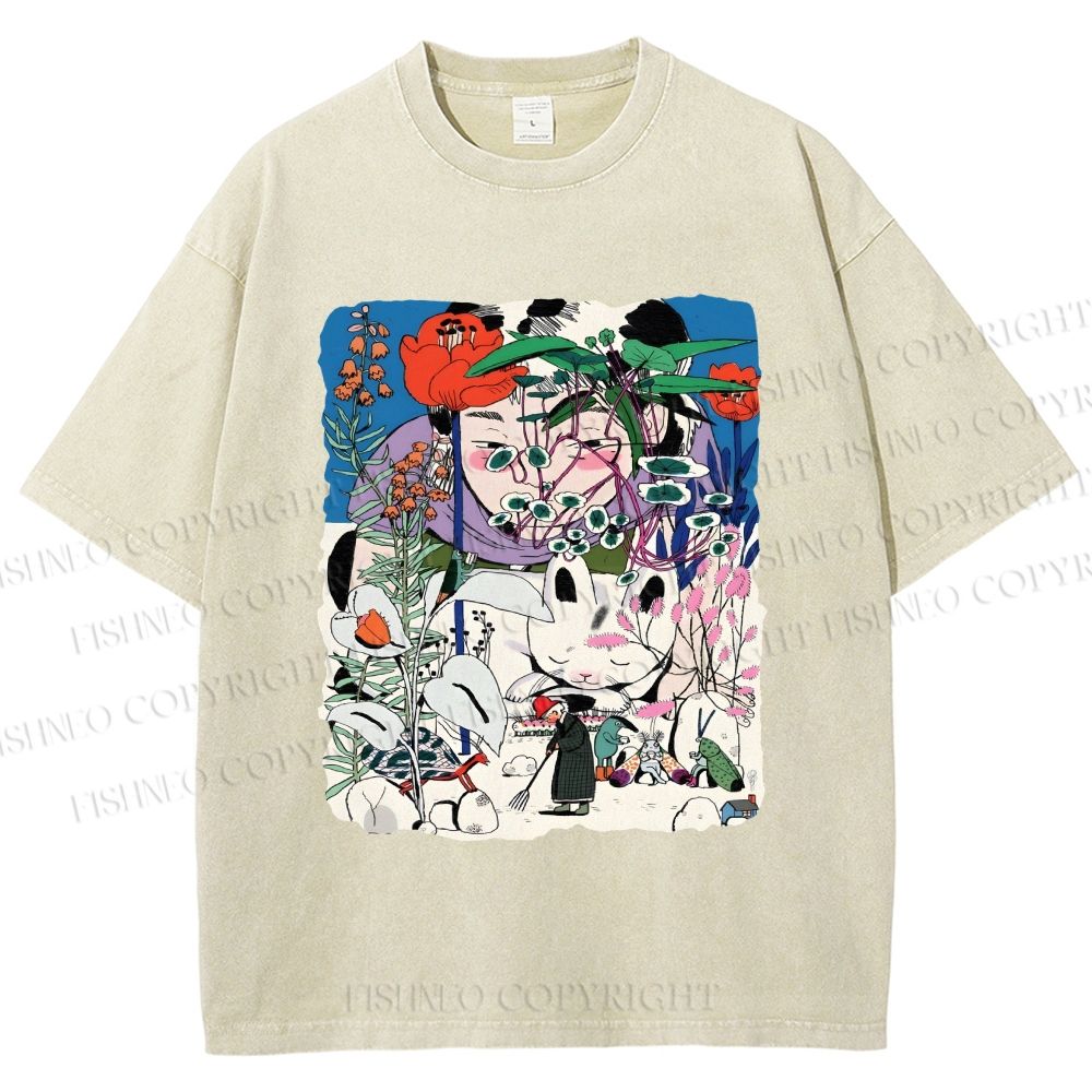 Unisex Vintage Graffiti Printed Washed Tee