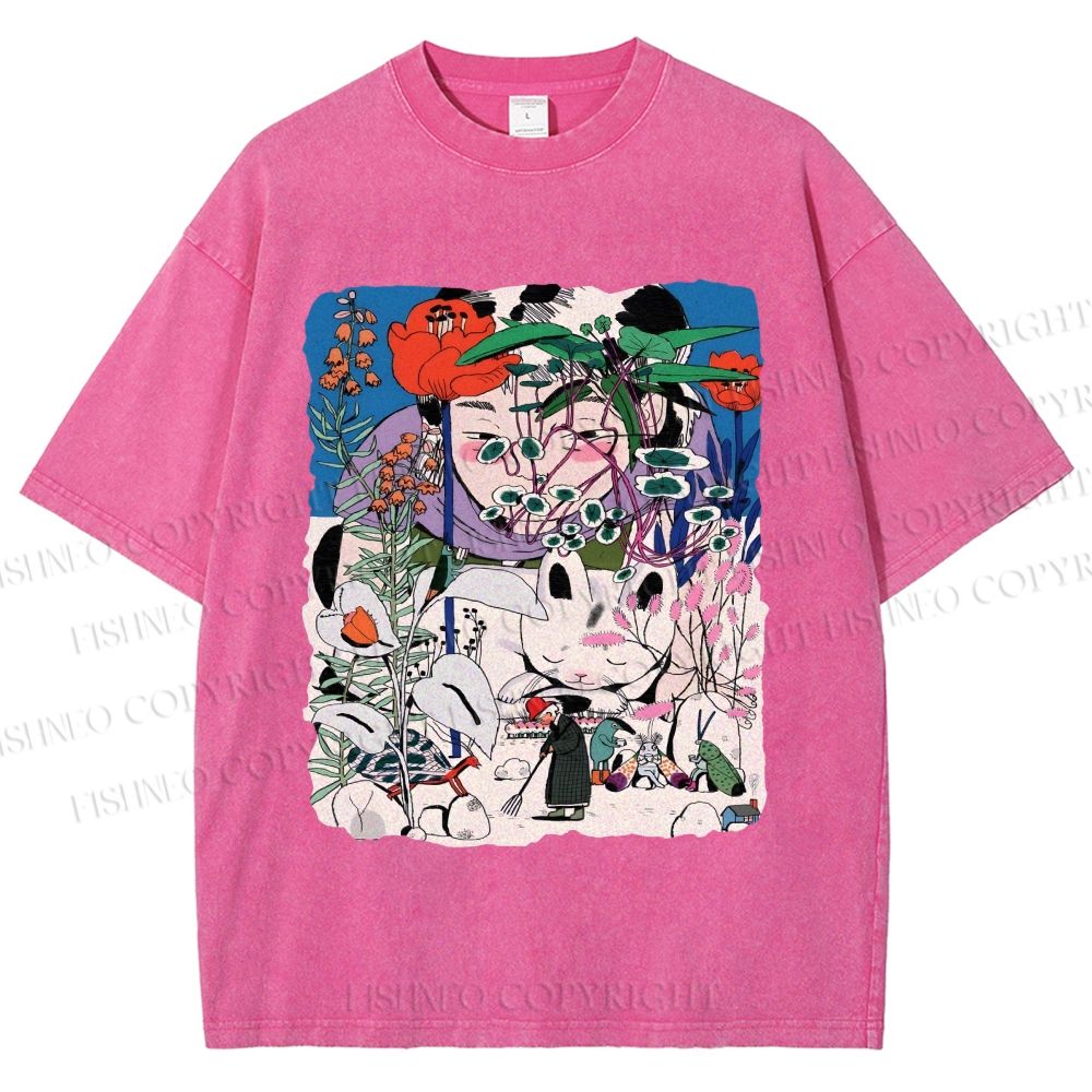Unisex Vintage Graffiti Printed Washed Tee