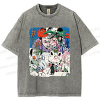Unisex Vintage Graffiti Printed Washed Tee