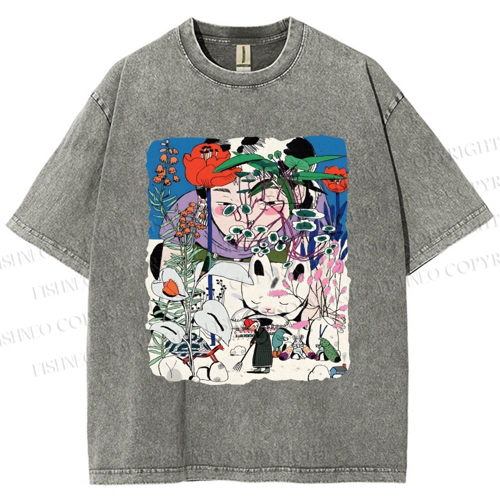 Unisex Vintage Graffiti Printed Washed Tee