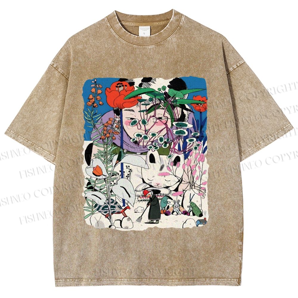 Unisex Vintage Graffiti Printed Washed Tee