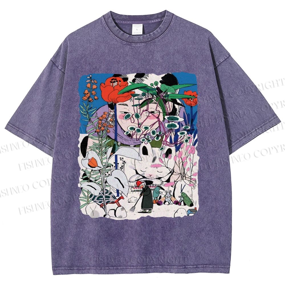 Unisex Vintage Graffiti Printed Washed Tee