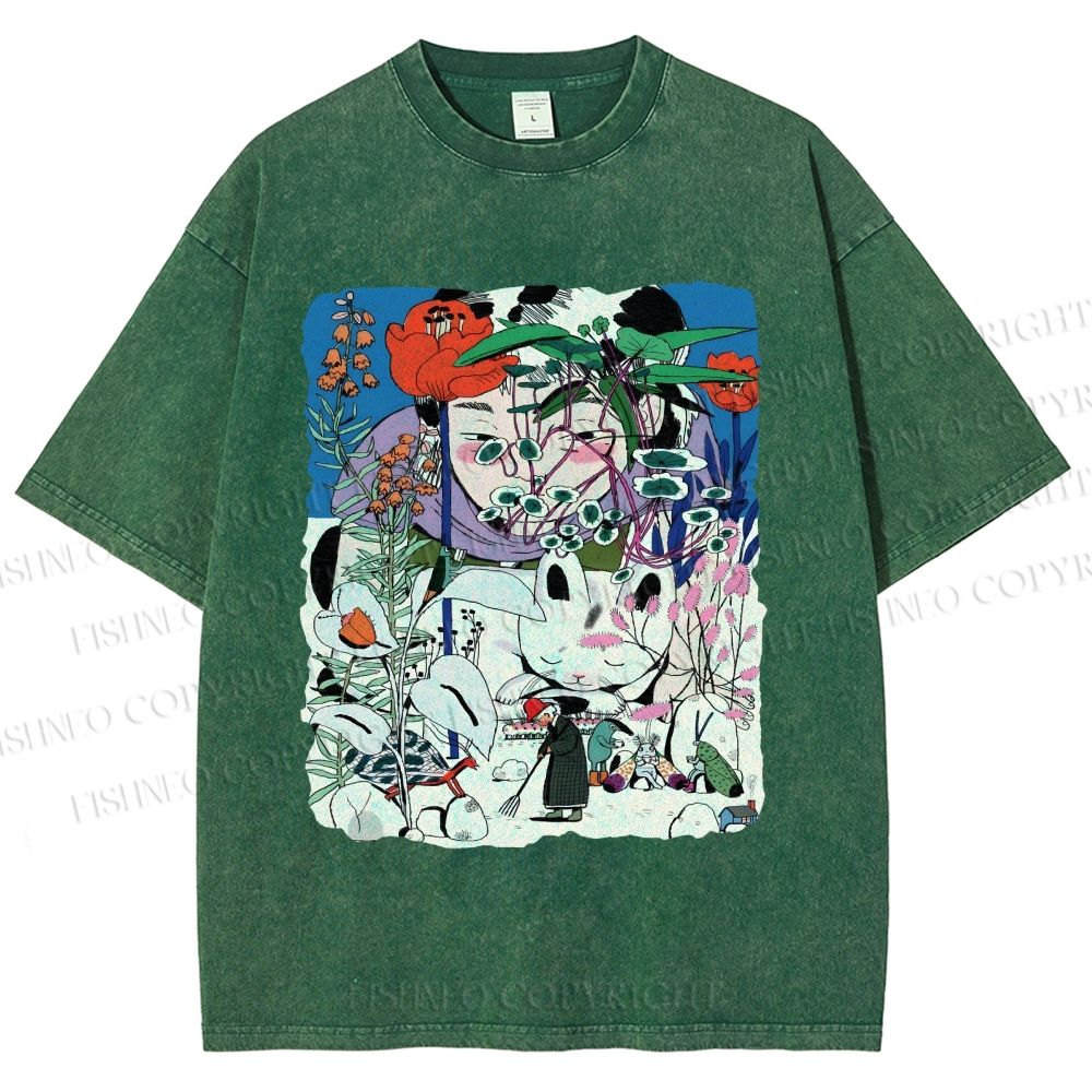 Unisex Vintage Graffiti Printed Washed Tee