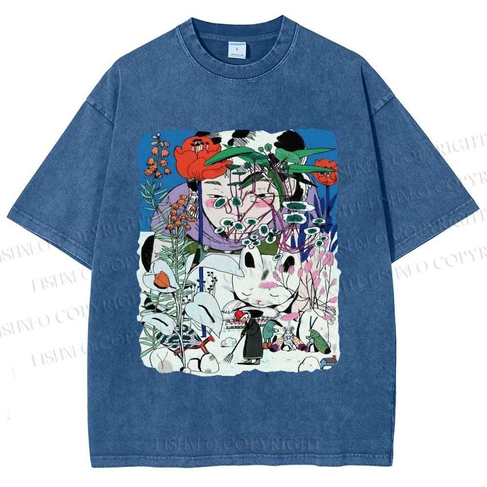 Unisex Vintage Graffiti Printed Washed Tee
