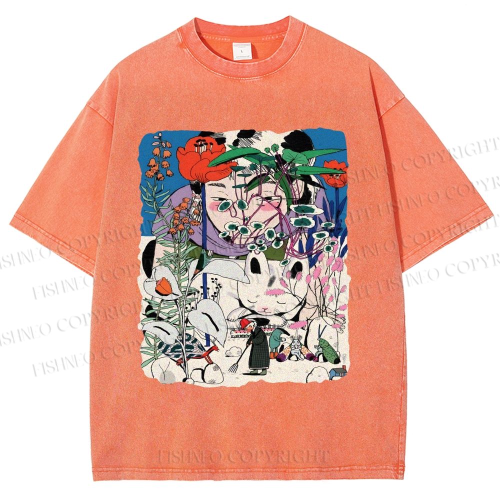 Unisex Vintage Graffiti Printed Washed Tee