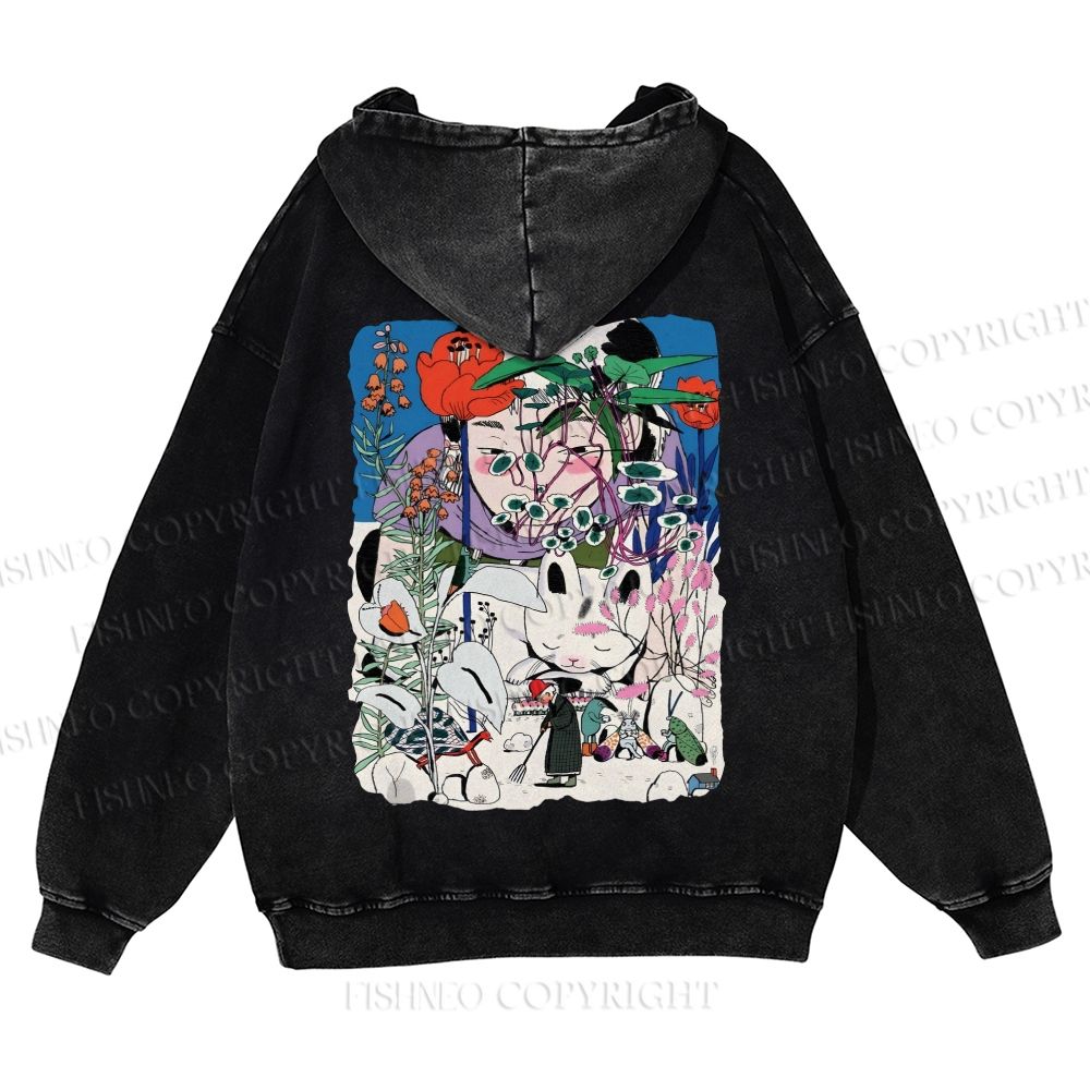 Vintage Graffiti Casual Washed Hoodie