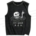 Unisex Drowned Skeleton Printed Washed Tank Top