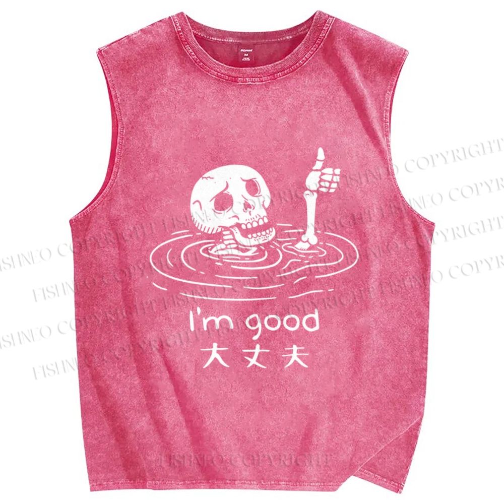 Unisex Drowned Skeleton Printed Washed Tank Top