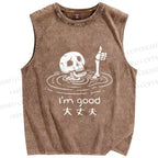 Unisex Drowned Skeleton Printed Washed Tank Top