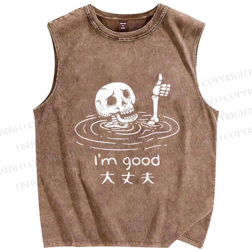 Unisex Drowned Skeleton Printed Washed Tank Top
