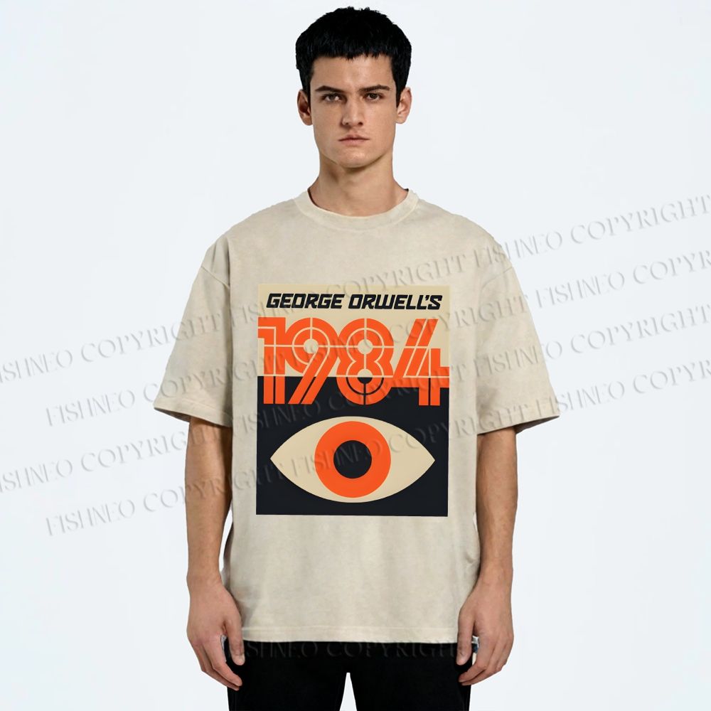Unisex Artistic Geometric Eyes Printed Washed Tee