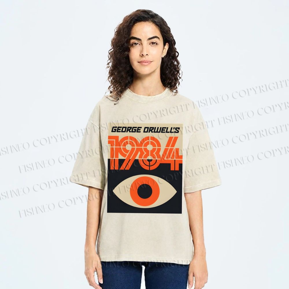 Unisex Artistic Geometric Eyes Printed Washed Tee
