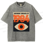 Unisex Artistic Geometric Eyes Printed Washed Tee