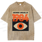Unisex Artistic Geometric Eyes Printed Washed Tee