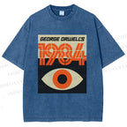Unisex Artistic Geometric Eyes Printed Washed Tee