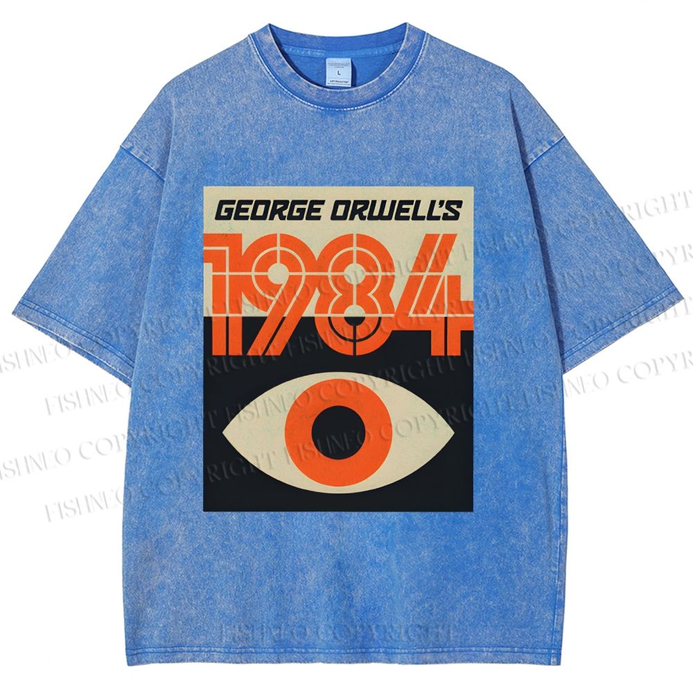 Unisex Artistic Geometric Eyes Printed Washed Tee