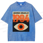 Unisex Artistic Geometric Eyes Printed Washed Tee