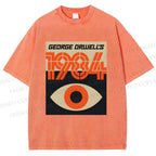 Unisex Artistic Geometric Eyes Printed Washed Tee
