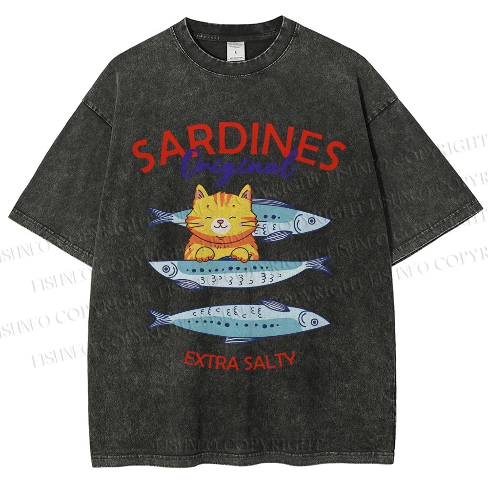 Unisex Sardines Printed Washed Tee