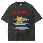 Unisex Sardines Printed Washed Tee