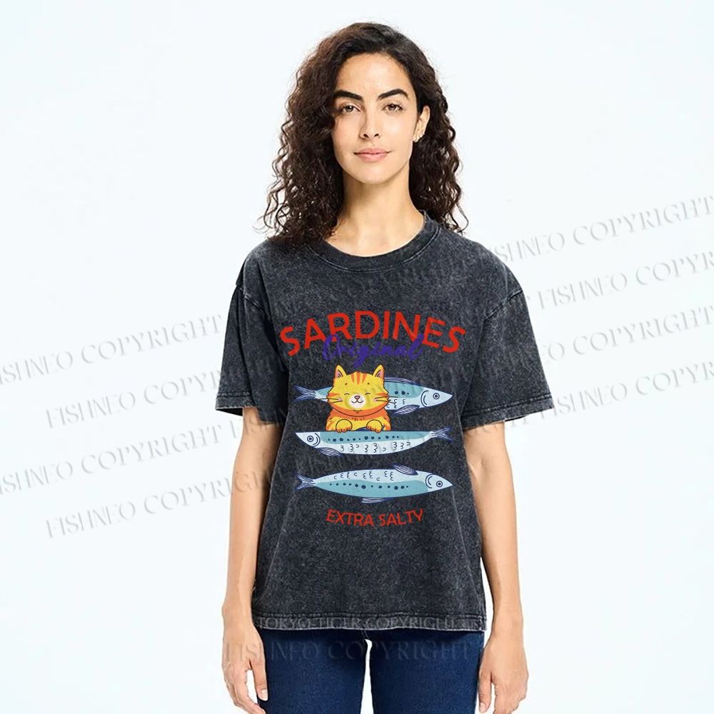 Unisex Sardines Printed Washed Tee