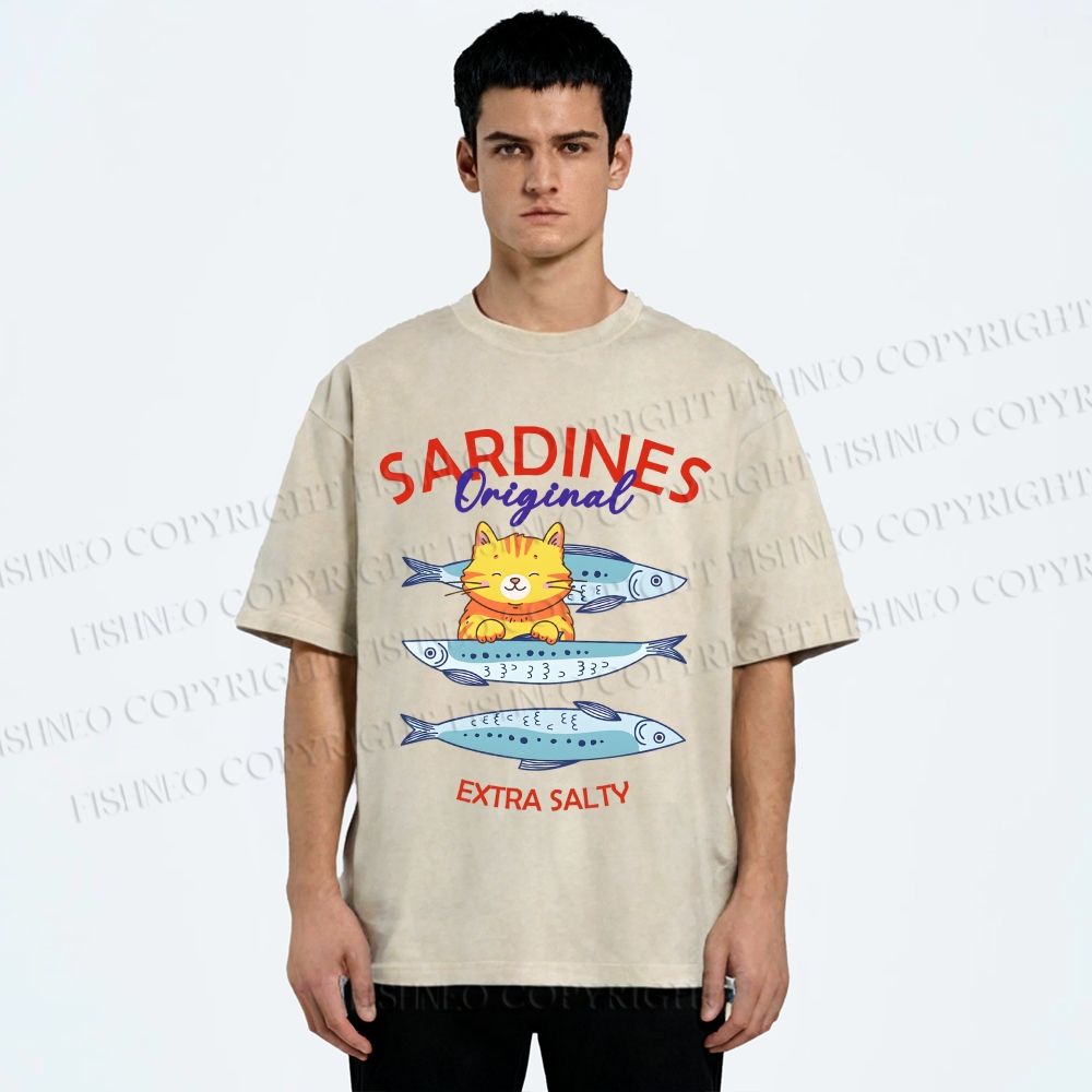 Unisex Sardines Printed Washed Tee