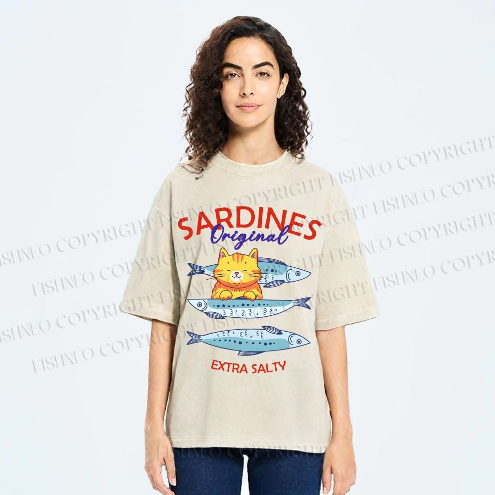 Unisex Sardines Printed Washed Tee