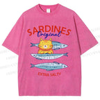 Unisex Sardines Printed Washed Tee